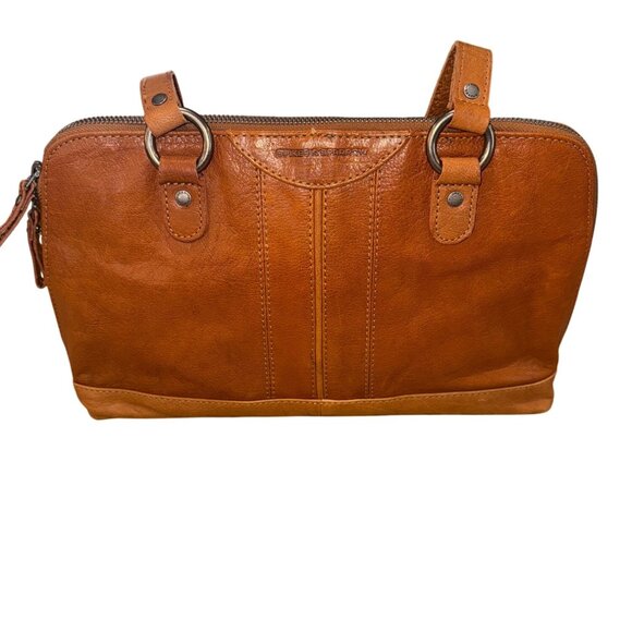 Spike & Sparrow Vintage Camel Leather Handbag Satchel Shoulder Bag Zip Closure - Picture 3 of 13